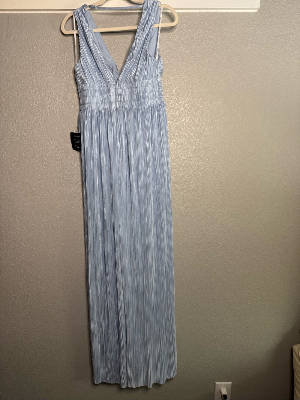 Lulu's Light Blue Plissé V-Neck Maxi Dress with High Slit - Picture 3 of 3